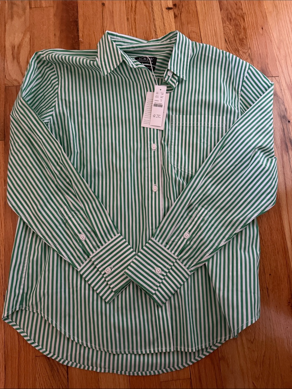 J. Crew Green and White Vertical Stripe Button-Up Shirt